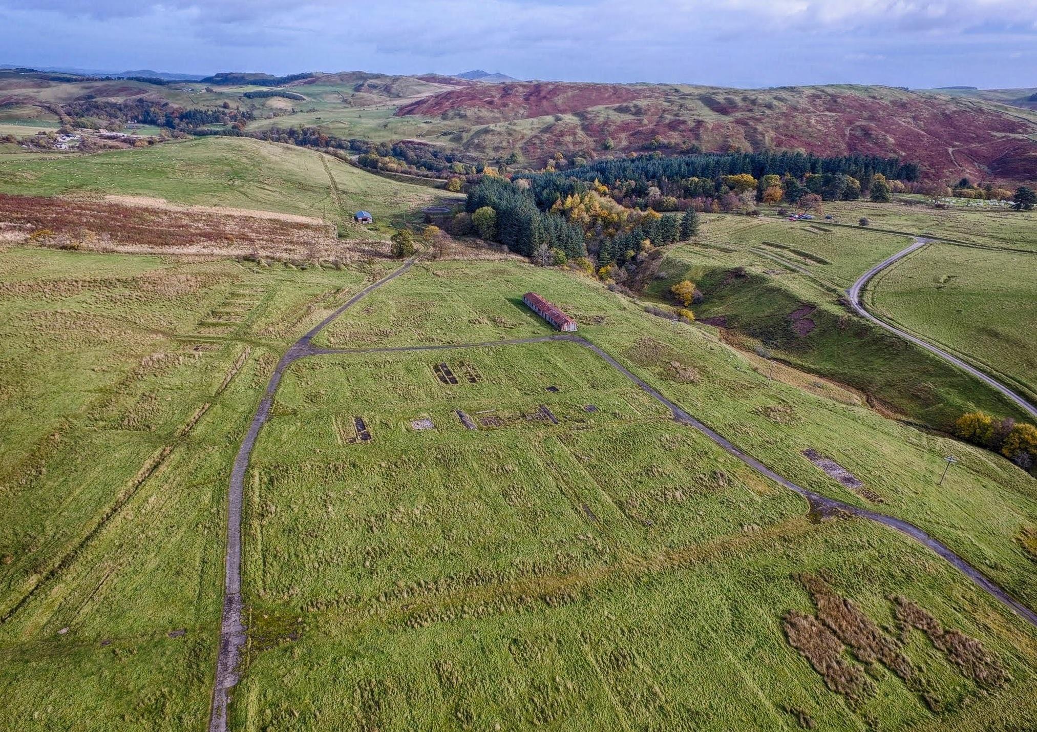 Stobs PoW Camp looking North East showing C Camp and D Camp; Aerial Photography